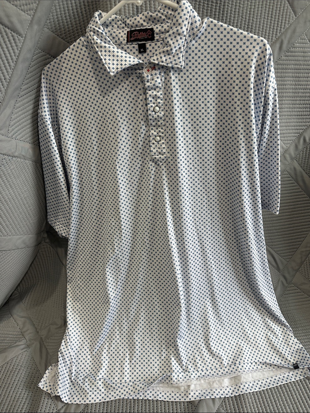 Rafter C White/Navy Micro-Print Short-Sleeve Polo